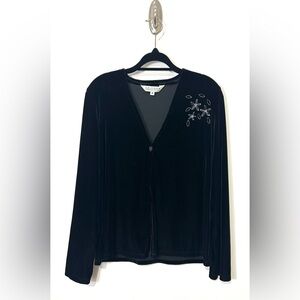 John Paul Richard Cardigan Medium Black Velvet Floral Embroidered Whimsigoth Top